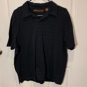 Perry Ellis Black Horizontal Striped Polo Golf Shirt Collared Short Sleeve Sz L